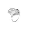 Anillo Irregular de Plata Esterlina S925 Simple Elegante Moda Hojas Vintage Anillo Abierto Liso Anillo Unisex