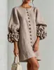 Vestido de Manga Abullonada Floral Tridimensional Estilo Francés Nuevo 2026 para Mujer, Corte Holgado, Cuello Redondo, Vestido Corto de Color Sólido, Estilo de Moda Transfronterizo