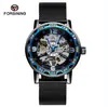Nuevo Reloj forsining para Hombre Moda Casual Clásico Popular Correa de Malla Hueca Strass Reloj Mecánico Manual