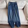 2026 Novo Estilo Jeans Elegante Retrô Azul Escuro Slim de Perna Reta com Stretch Calça Longa Atacado H08HK6929