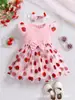 Vestido de Verano Exclusivo Transfronterizo para Niñas 2025 Vestido de Princesa Infantil Elegante Vestido de Malla de Fresa Diadema de Dibujos Animados