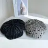 Sombrero Octagonal de Moda a Rayas Retro para Mujer, Nuevo Estilo de Invierno, Gorra de Periodista Elegante y Versátil, Gorra de Béisbol Casual Artística
