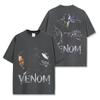Camiseta de manga corta con estampado VENOM retro americano transfronterizo, camiseta de manga larga lavada, sudadera holgada con capucha al por mayor, moda para hombre