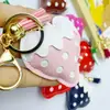 Llavero Creativo de Fresa con Borla de Cuero PU para Llaves de Coche Colgante de Bolso Accesorios Lindos para Auriculares Regalo