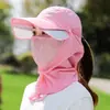 Sombrero con Visera Retráctil para Protección Solar para Mujeres, Protección UV de Verano, Transpirable, Máscara de Protección Solar Integrada para Cara y Cuello Completo
