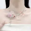 "Taoxi Chunxin" Collar de Flor Rosa Transparente con Lazo de Verano para Niñas con Temperamento Dulce y Cadena para Clavícula Apta para Fotos