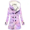 Impermeable de Mujer de Venta Caliente Transfronterizo 2023 Nuevo Espesor de Invierno Cordero Sintético Estilo Europeo y Americano Patchwork de Color con Capucha Venta al por Mayor