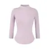 Elegante Camiseta Básica de Tricô com Gola Meia-Alta para Mulheres, Estilo Básico Slim-Fit para Outono e Inverno, Top Tendência Elástico com Manga Três Quartos
