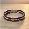 Pulseira de Couro com Cores da Bandeira Nacional Tecidas Pulseira de Couro Imitação PU Pulseira de País da Copa do Mundo