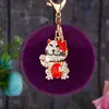 Chaveiro de Gato da Sorte para Carro com Cravação de Diamantes Pelúcia Fofo Pingente para Bolsa Feminina Argola de Chaveiro Presente Festivo