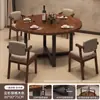 Mesa Redonda de Comedor Madera Maciza Estilo Mid-Century Hogar Apartamento Pequeño Mesa de Comedor Engrosada Mesa de Negociación y Sillas Balcón Comercial Combinación de Mesa y Sillas