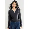 Suéter de Punto con Bloques de Color, Cuello en V, Estilo Falso Dos Piezas, Estilo Americano, para Mujer, Manga Larga, Nuevo Estilo Perezoso de Otoño, Top Básico Versátil