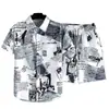 Traje de playa camisa hombres japonés retro moderno top talla extra talla extra manga corta pantalones cortos delgados florales camisa ropa de hombre