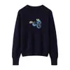 Suéter de Cashmere para Mulheres 100% Cashmere Puro Outono e Inverno Novo Gola Redonda Pulôver Jacquard Mirtilo Manga Longa Tricotado Camada Base