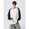 Camiseta de Estilo Retro Americano con Mangas Ranglán y Cuello Redondo para Hombre, Chaleco de Moda para Pareja Primavera y Otoño, Top Holgado y Versátil de Manga Larga
