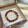Qiaoen Flor de Goma Roja Natural Amatista Amarillo Brillante Torre de Cristal Diseño Simple Pulsera Versátil