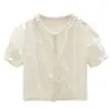 Estilo Minimalista Diseño de Encaje Princesa Verano Nuevo Camisa de Manga Corta para Mujer Mangas Abullonadas Dulce Top Reductor de Edad Método