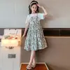 Vestido de Verão para Meninas 2026 Novo Estiloso Infantil Falso Duas Peças Floral Gola Redonda Vestido Princesa para Crianças Maiores