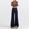 Pantalones vaqueros rectos vintage azul tanino para mujer, forrados de vellón, otoño e invierno 2024, cortos, de cintura alta, holgados y de pierna ancha.