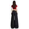 Jeans Azules Oscuros de Pierna Ancha para Mujer, Nuevo Estilo Otoño, Estilo Americano, No se Desvanecen, Diseño de Bolsillos, Pantalones Sueltos Rectos de Largo Completo