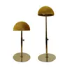 Soporte para peluca de cabeza modelo de metal dorado, soporte de exhibición para sombreros, soporte para peluca, se puede subir y bajar con base de metal