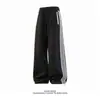 Calça de moletom listrada estilo americano resistente para homens, marca da moda de outono, modelagem solta, com caimento fluido, calças de perna reta, calças de perna larga emagrecedoras para homens
