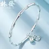 Pulseira de Prata Esterlina S9999 Feminina Pulseira de Prata Maciça Bambu Pulseira de Sino para Namorada Presente de Feriado [gravação]]