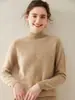 Suéter feminino de caxemira macia e cerosa, meia gola alta, grosso, cor sólida, solto, casual, ombro de sela, outono e inverno, nova camisa básica