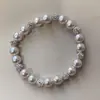 Pulsera Perla Rosa Púrpura Manta con Perlas Pulsera Elástica de Baja Lujo Alta Gama Pulsera con Perlas Bola de Diamante para Mujer