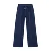 Conjunto de jaqueta jeans estilo europeu e americano, modelagem solta, afina a silhueta, com gola alta e zíper + calça jeans de perna larga com cintura elástica e cordão