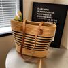 Bolso de Paja Tejida de un Solo Hombro, Bolso de Mujer Patchwork, Bolso Tote Tejido de Gran Capacidad, Bolso de Mano para Vacaciones en la Playa, Bolso de Playa con Diseño de Color Contrastante