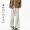 Pantalones casuales de retazos deconstruidos estilo retro americano, ligeros, unisex, para jóvenes, deportivos, con cordón, cintura elástica, largos