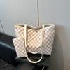 Textura Estampada 2025 Nova Cor Contrastante Quadriculada Grande Capacidade Estilo Coreano Casual Roupa de Trabalho Moda Bolsa Tote de Ombro e de Mão