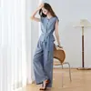 Conjunto de Calça Reta Relaxada para o Dia a Dia para Mulheres 2026 Verão Novo Estilo Camisa Sem Manga com Laço no Pescoço Conjunto de Calça Wide-Leg
