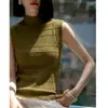 Elegante chaleco de punto sin mangas de cuello semi-alto versátil para mujer, texturizado y elegante, adecuado para usar en capas, top interior talla grande