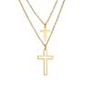 Joias transfronteiriças europeias e americanas Retro duas camadas Cross Colar Nicho Light Luxury 18K Gold Collarbone Chain Colar de aço inoxidável