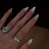 Pontas de Unha Vestíveis Cromadas com Acabamento de Luxo, Adesivos Eletrodepositados para Unhas Postiças Gradiente Branco Francês Nude, Arte de Unha em Formato Amêndoa