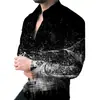 Camisa Casual Masculina de Manga Longa com Gola, Estampa Digital 3D, Padrão Moderno, Lançamento Primavera 2026, Europeia e Americana, Transfronteiriça