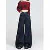 Jeans Wide-Leg Desgastado Feminino Outono Novo Tamanho Grande MM Gordo Retro Solto Preguiçoso Caimento Calça Reta Cintura Alta