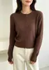 Cardigan de Tricô Grosso Estilo Coreano Gola Redonda Top Feminino Outono Inverno Novo Design Moderno Manga Longa Moda Versátil Casaco Suéter