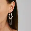 Brincos Europeus e Americanos Transfronteiriços Simples Ins Assimétricos com Pérolas de Imitação e Correntes de Franja da Moda