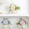 Flores Artificiais Transfronteiriças, Ornamentos de Flores para Decoração de Sala de Estar, Buquês Secos para Interior, Vasos de Cerâmica, Flores de Seda, Pequenas Plantas em Vasos, Decorações de Mesa, Plantas Verdes