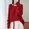 Nuevo Suéter de Punto para Mujer Otoño/Invierno, 100% Lana, Cuello Redondo, Mangas Largas con Calados, Flores de Ganchillo Hechas a Mano y Diseño de Cinta Suelta