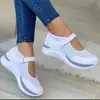 2024 Transfronterizos Nuevos Zapatos Casuales de Comercio Exterior para Mujer Suela Gruesa Tejido Fly-woven Transpirables de Velcro Malla Casual Talla Grande Zapatos para Mujer