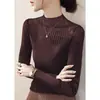 Nuevo Top de Malla con Encaje de Cuello Medio Alto para Mujer Otoño 2026 Moda Ajustado Negro de Punto para Mujer A13875