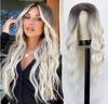 Peruca longa ondulada, degradê, loira platinada, feminina, cabelo sintético cacheado médio, fábrica em estoque, atacado