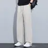 Calça Masculina Casual de Linho Tencel de Verão Fina Versátil Solta de Perna Reta Cintura Elástica Respirável Calças com Caimento Masculino