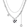 Collar de Tablero de Ajedrez de Osos de Doble Capa para Mujer Estilo Ins Cadena de Suéter Hip-Hop Personalizada para Mujer Estilo Coreano Accesorios de Moda que No se Desvanecen