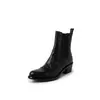 Botas de chaminé de pele de carneiro de camada superior para mulheres, novas botas curtas de outono e inverno, couro genuíno por dentro e por fora, bico quadrado, botas únicas com salto médio grosso, botas Chelsea femininas