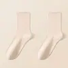Meias Femininas Clássicas Lisas de Algodão com Borda Enrolada Meia-Calça Outono e Inverno Meia-Calça Feminina de Algodão Puro com Borda Enrolada Meias Femininas de Algodão Puro Atacado